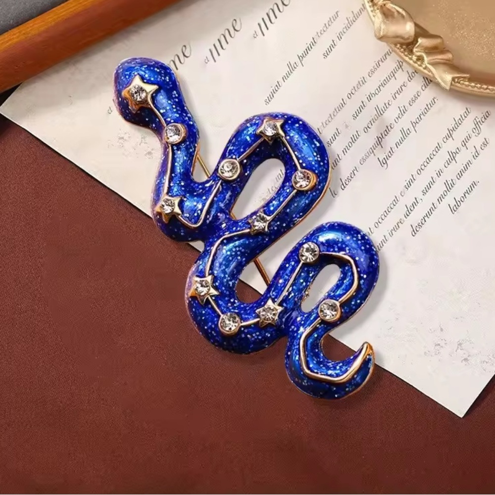 Anthropologie Blue Starry Snake Brooch
